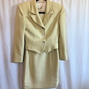 Peggy Jennings Pale Chartreuse Yellow Dress / Blazer Set - Size 6 Small